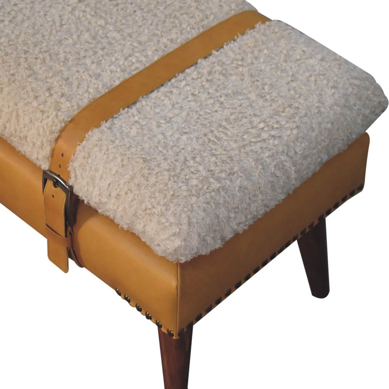 Boucle x Tan Leather Bench - Living with Luxury
