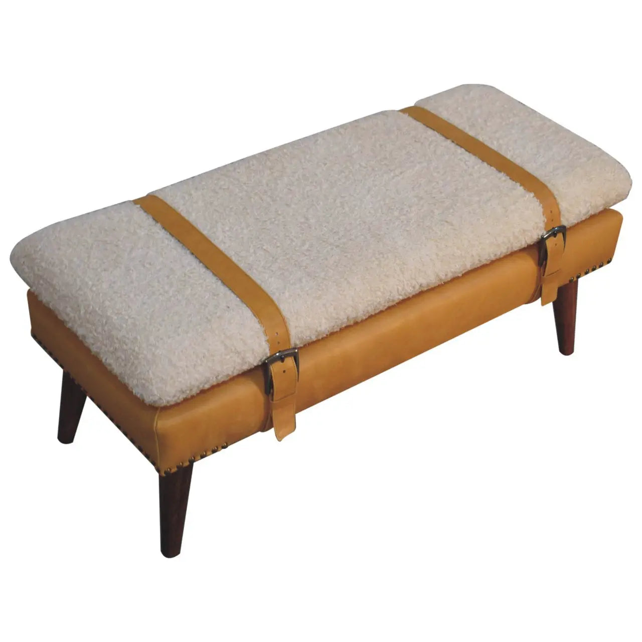 Boucle x Tan Leather Bench - Living with Luxury