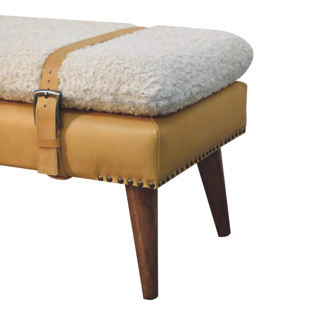 Boucle x Tan Leather Bench - Living with Luxury