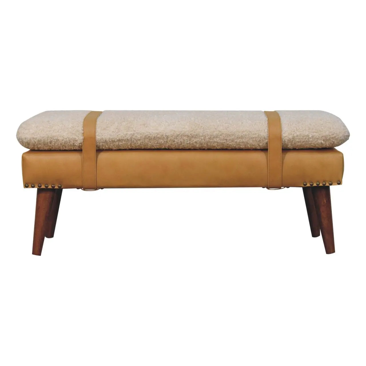 Boucle x Tan Leather Bench - Living with Luxury
