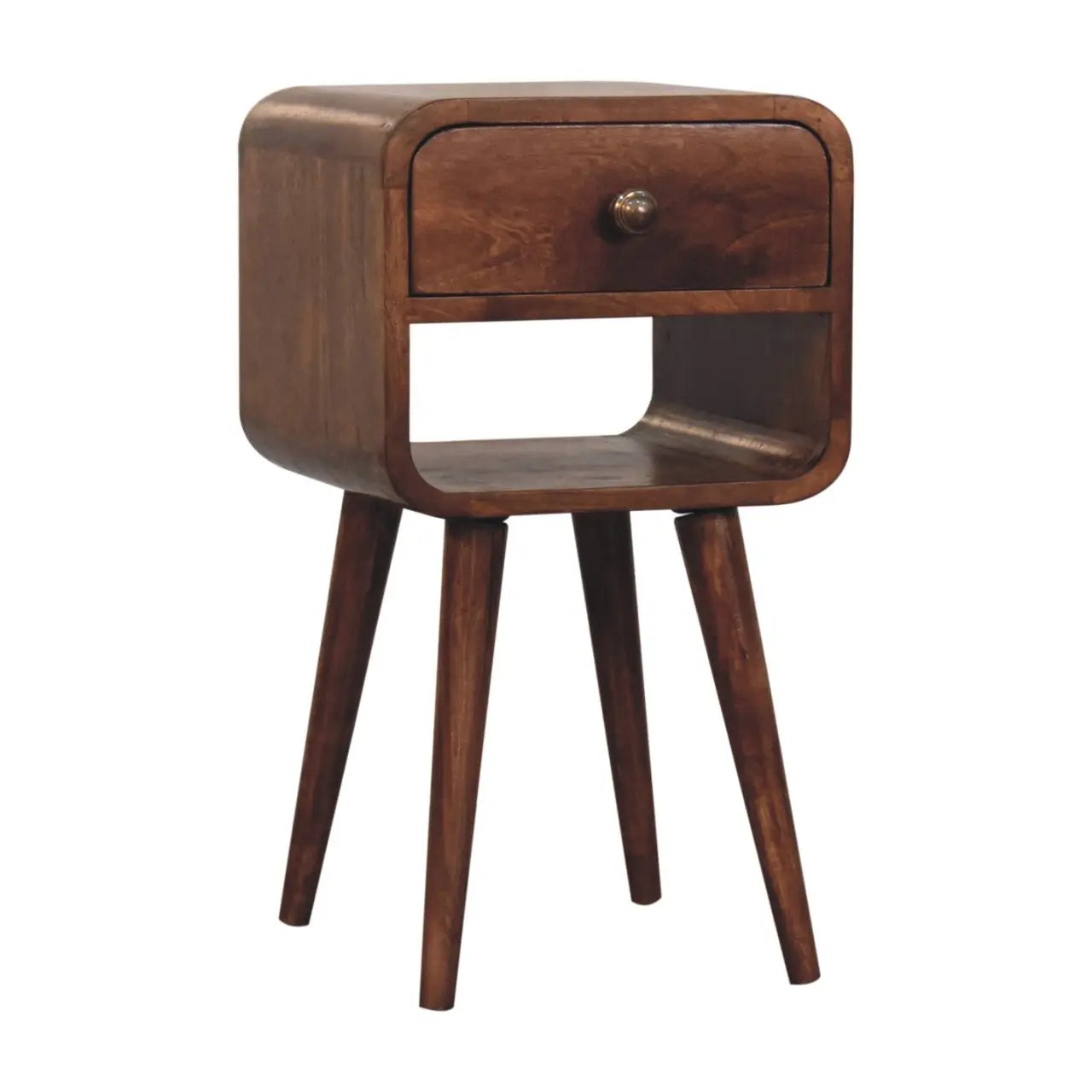 Mini Honey Caramel Curved Bedside with Lower Slot - Living with Luxury