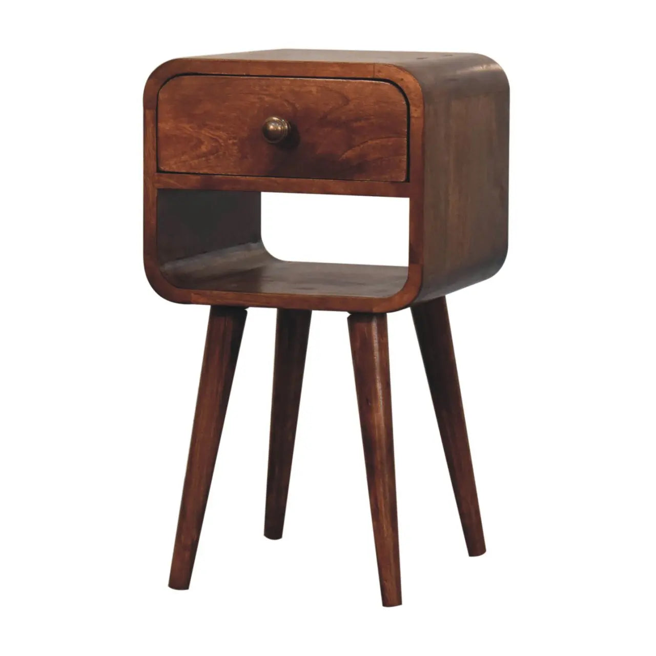 Mini Honey Caramel Curved Bedside with Lower Slot - Living with Luxury
