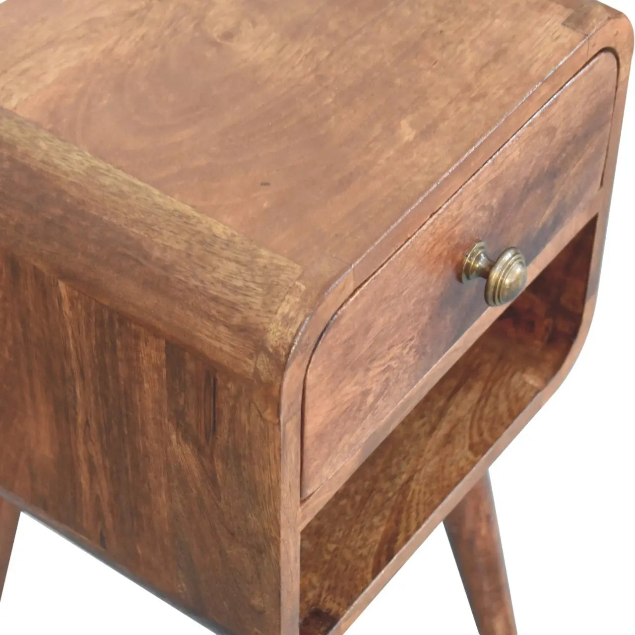 Mini Honey Caramel Curved Bedside with Lower Slot - Living with Luxury
