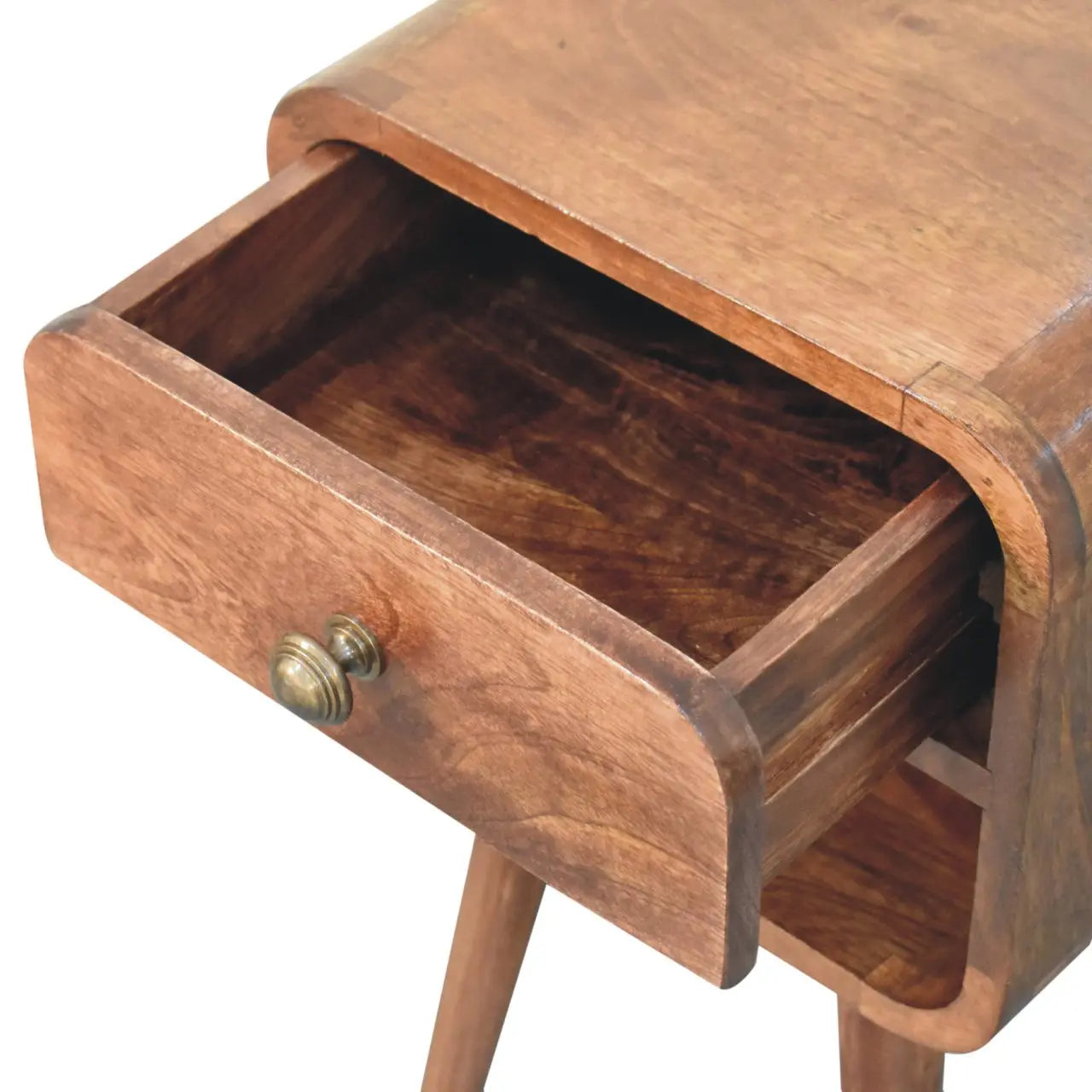 Mini Honey Caramel Curved Bedside with Lower Slot - Living with Luxury
