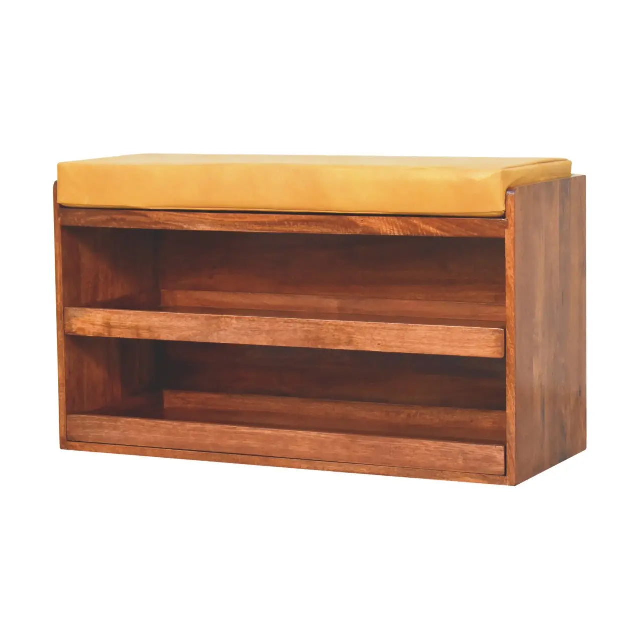 Buffalo Hide Pull out Honey Caramel Shoe Storage Bench - Living with Luxury