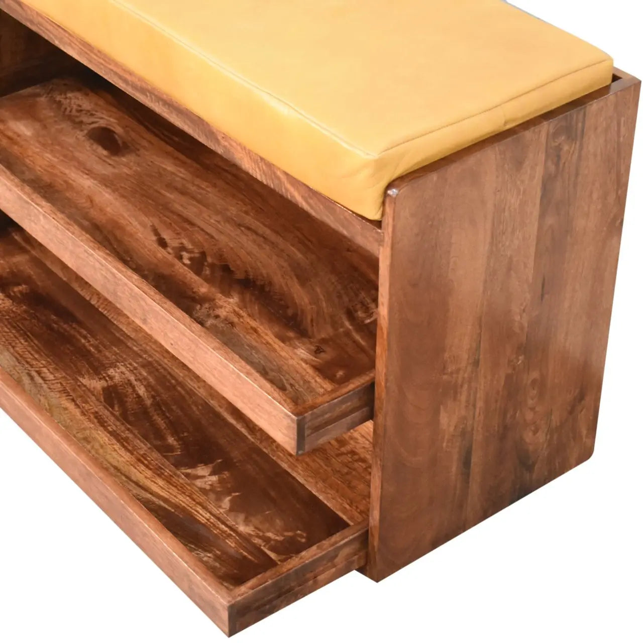 Buffalo Hide Pull out Honey Caramel Shoe Storage Bench - Living with Luxury