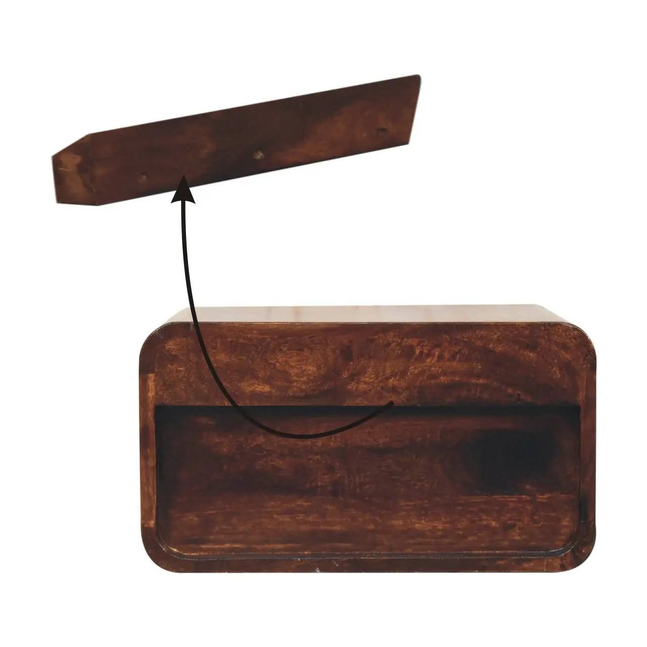 Curved California Walnut Wall Mounted Bedside with Open Slot - Living with Luxury