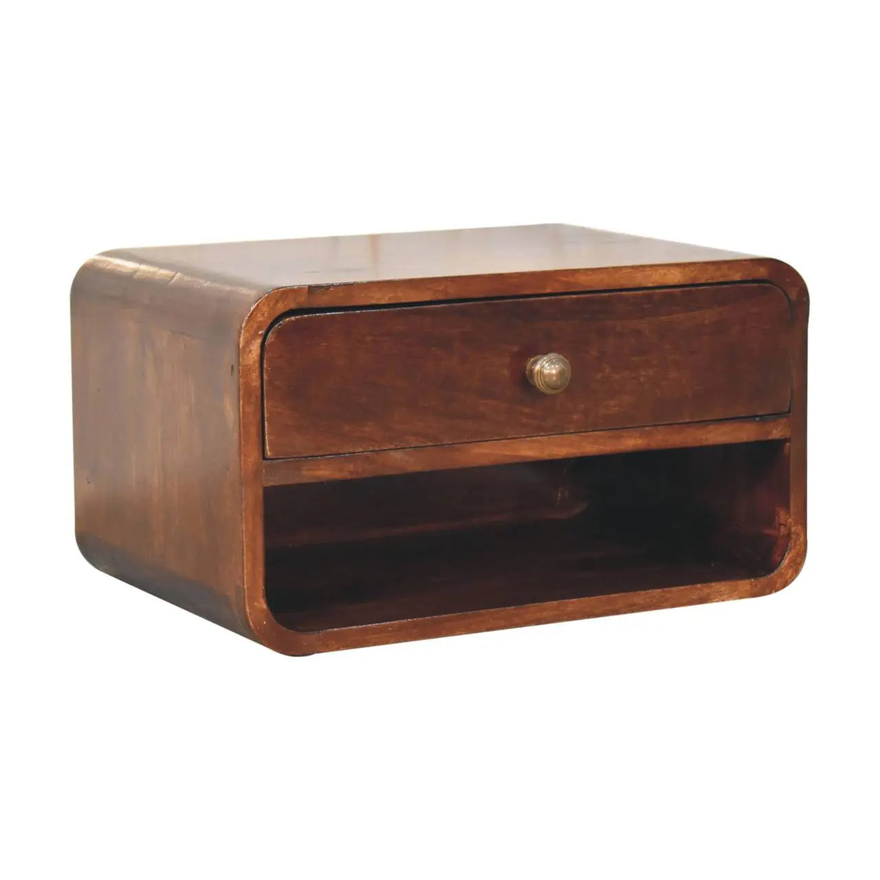 Curved California Walnut Wall Mounted Bedside with Open Slot - Living with Luxury