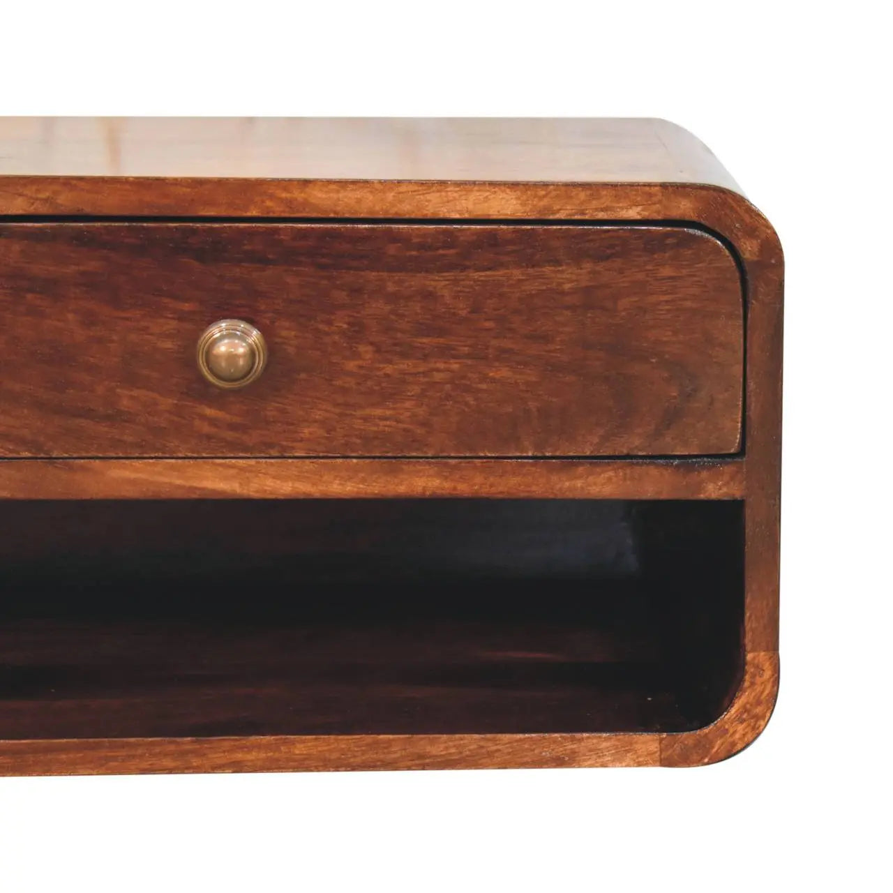 Curved California Walnut Wall Mounted Bedside with Open Slot - Living with Luxury