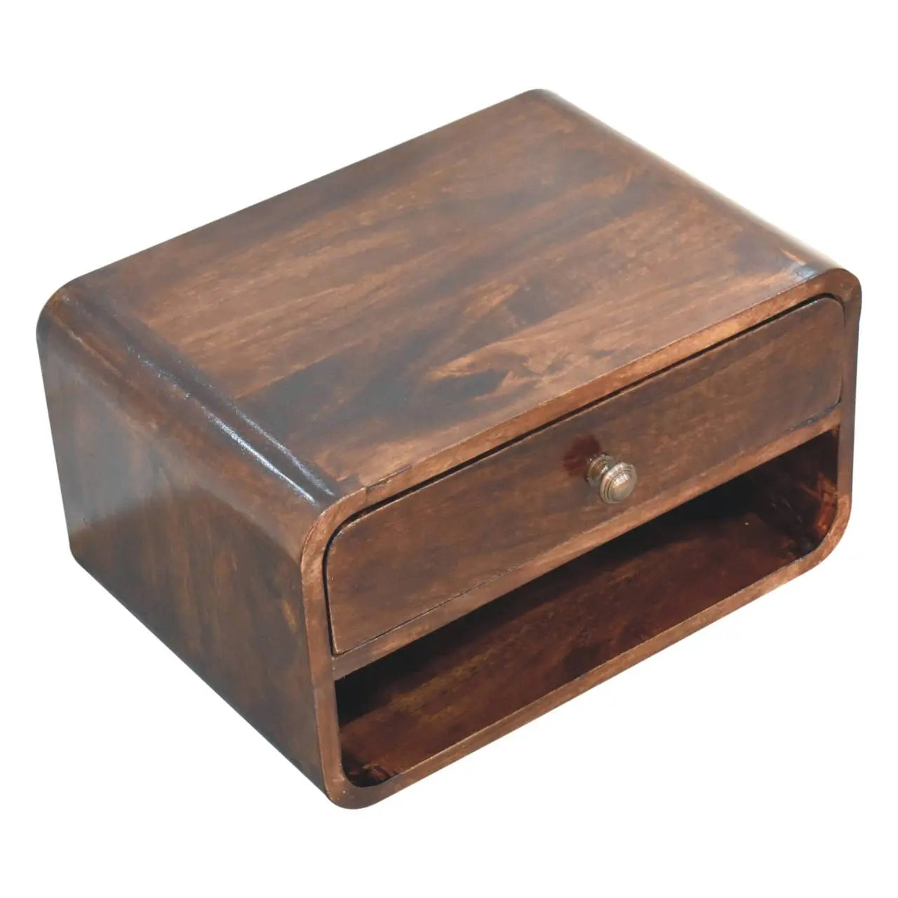 Curved California Walnut Wall Mounted Bedside with Open Slot - Living with Luxury
