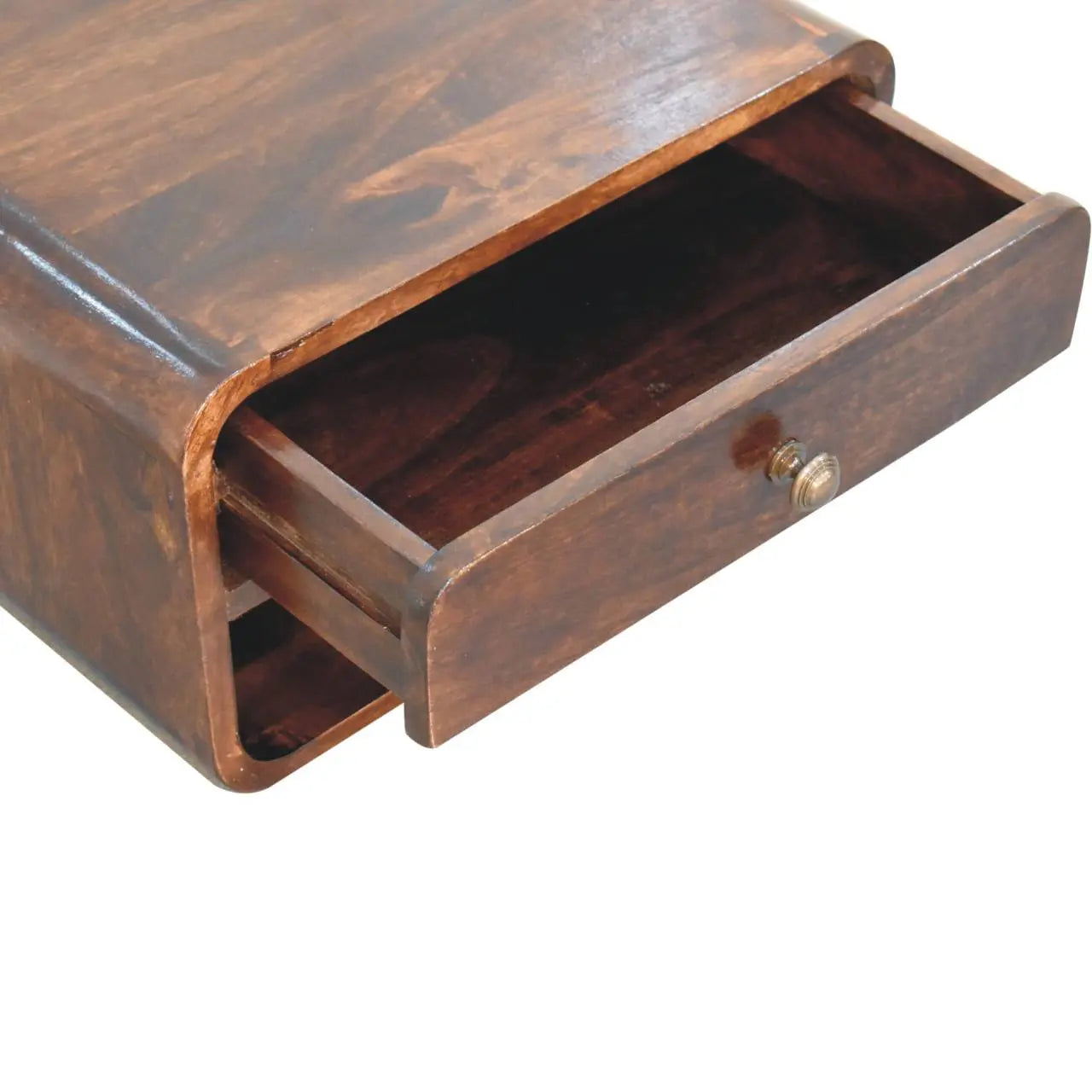Curved California Walnut Wall Mounted Bedside with Open Slot - Living with Luxury