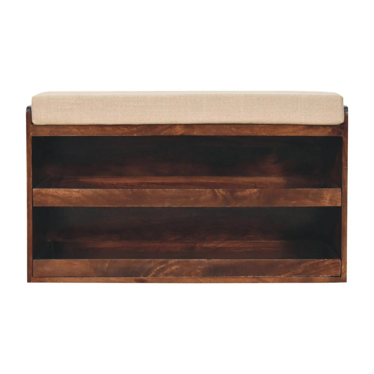 California Walnut & Mud Linen Pull out Shoe Bench - Living with Luxury