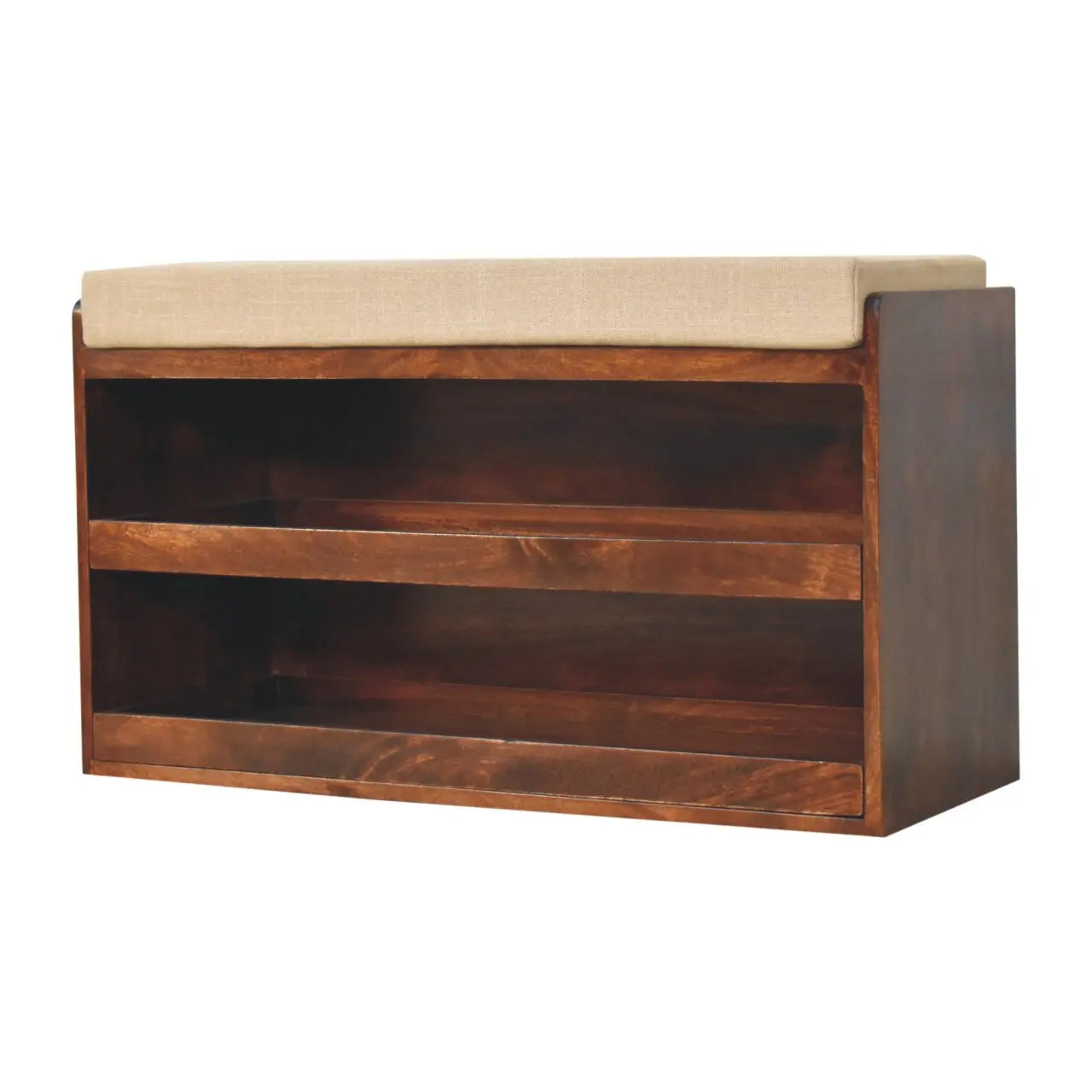 California Walnut & Mud Linen Pull out Shoe Bench - Living with Luxury
