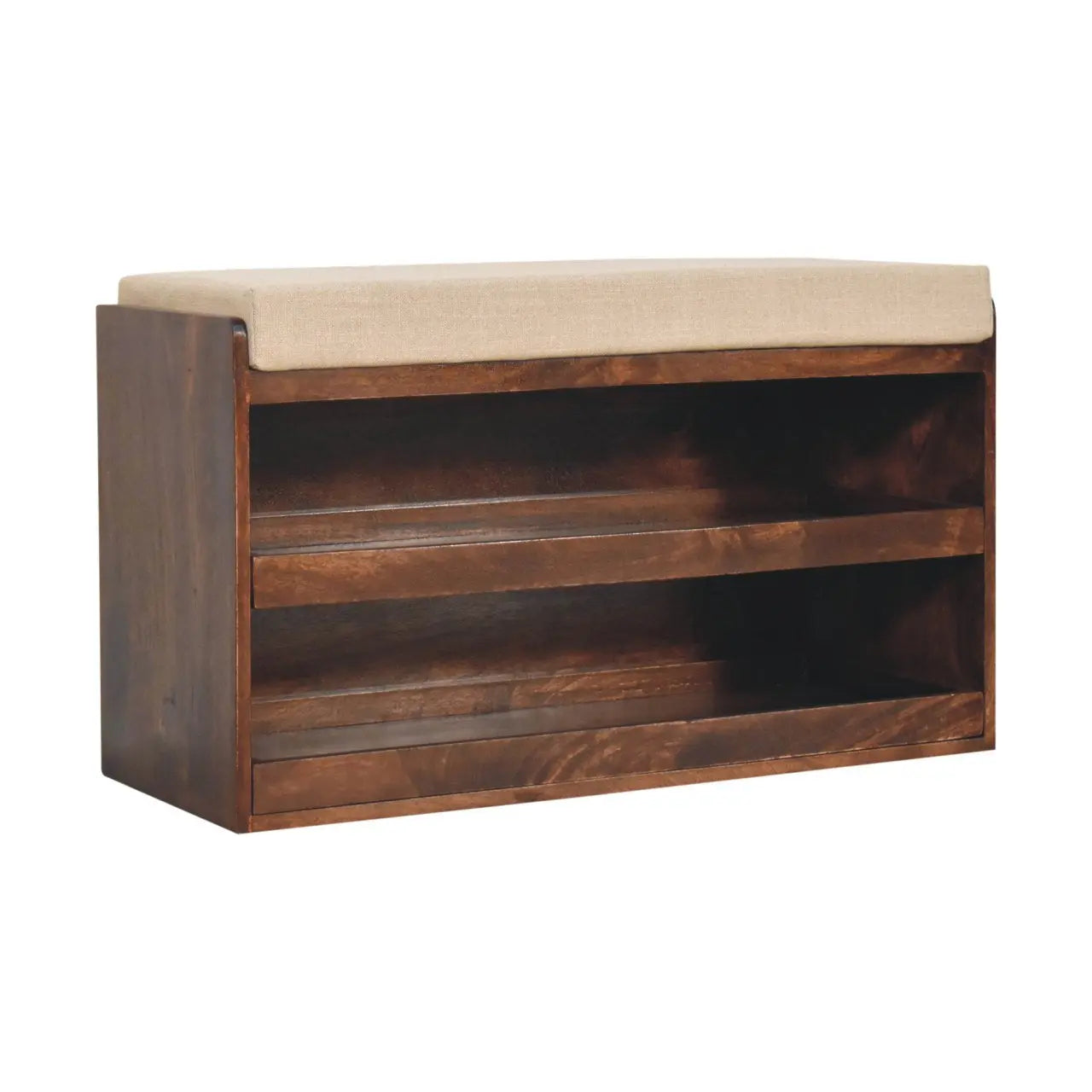 California Walnut & Mud Linen Pull out Shoe Bench - Living with Luxury