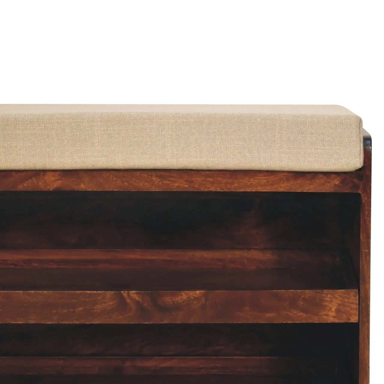 California Walnut & Mud Linen Pull out Shoe Bench - Living with Luxury