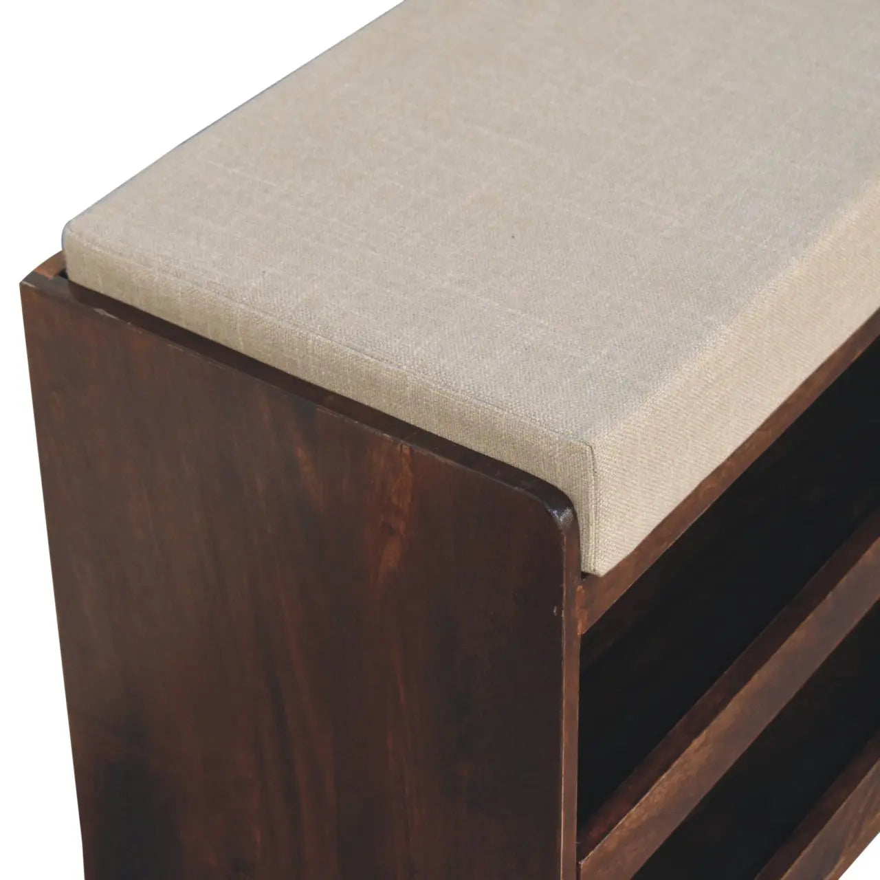 California Walnut & Mud Linen Pull out Shoe Bench - Living with Luxury
