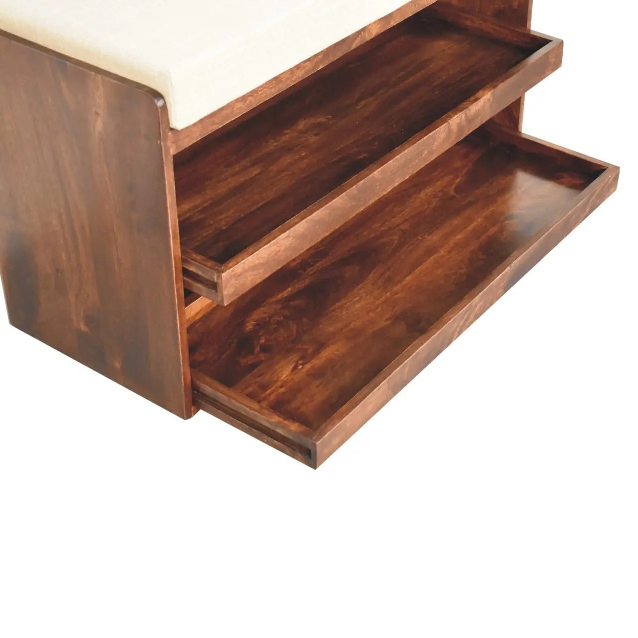 California Walnut & Mud Linen Pull out Shoe Bench - Living with Luxury