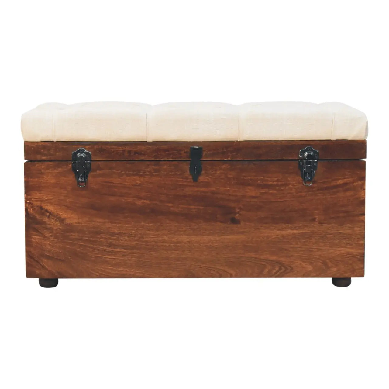 California Walnut White Linen Storage Trunk - Living with Luxury