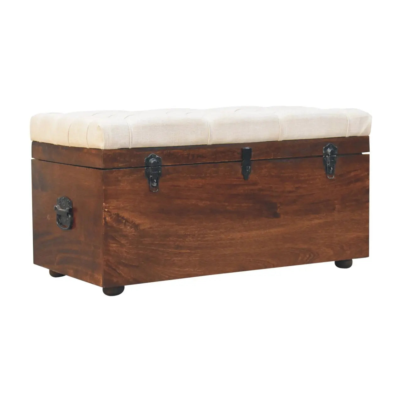 California Walnut White Linen Storage Trunk - Living with Luxury