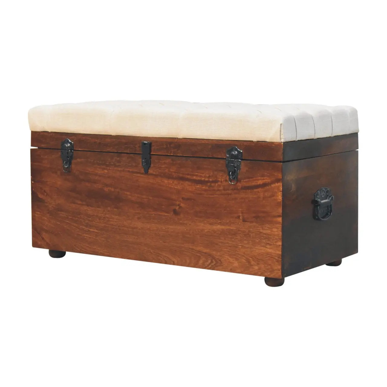California Walnut White Linen Storage Trunk - Living with Luxury