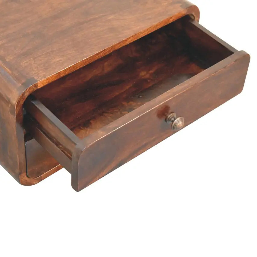 Curved California Walnut Wall Mounted Bedside - Living with Luxury