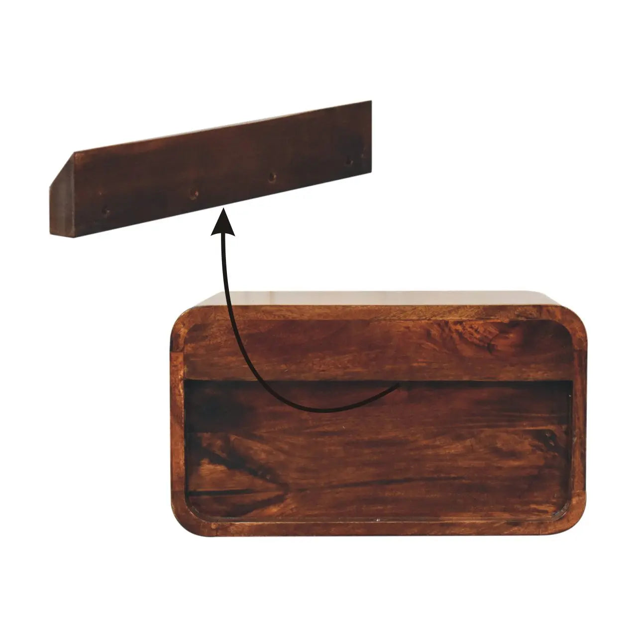Curved California Walnut Wall Mounted Bedside - Living with Luxury
