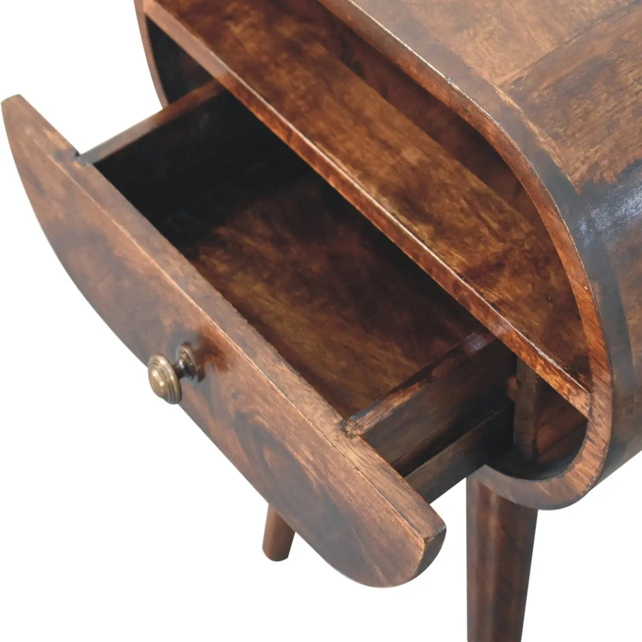 California Walnut Circular Bedside with Open Slot - Living with Luxury