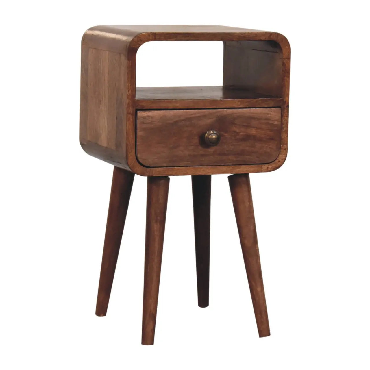 Mini Honey Caramel Curved Bedside with Open Slot - Living with Luxury