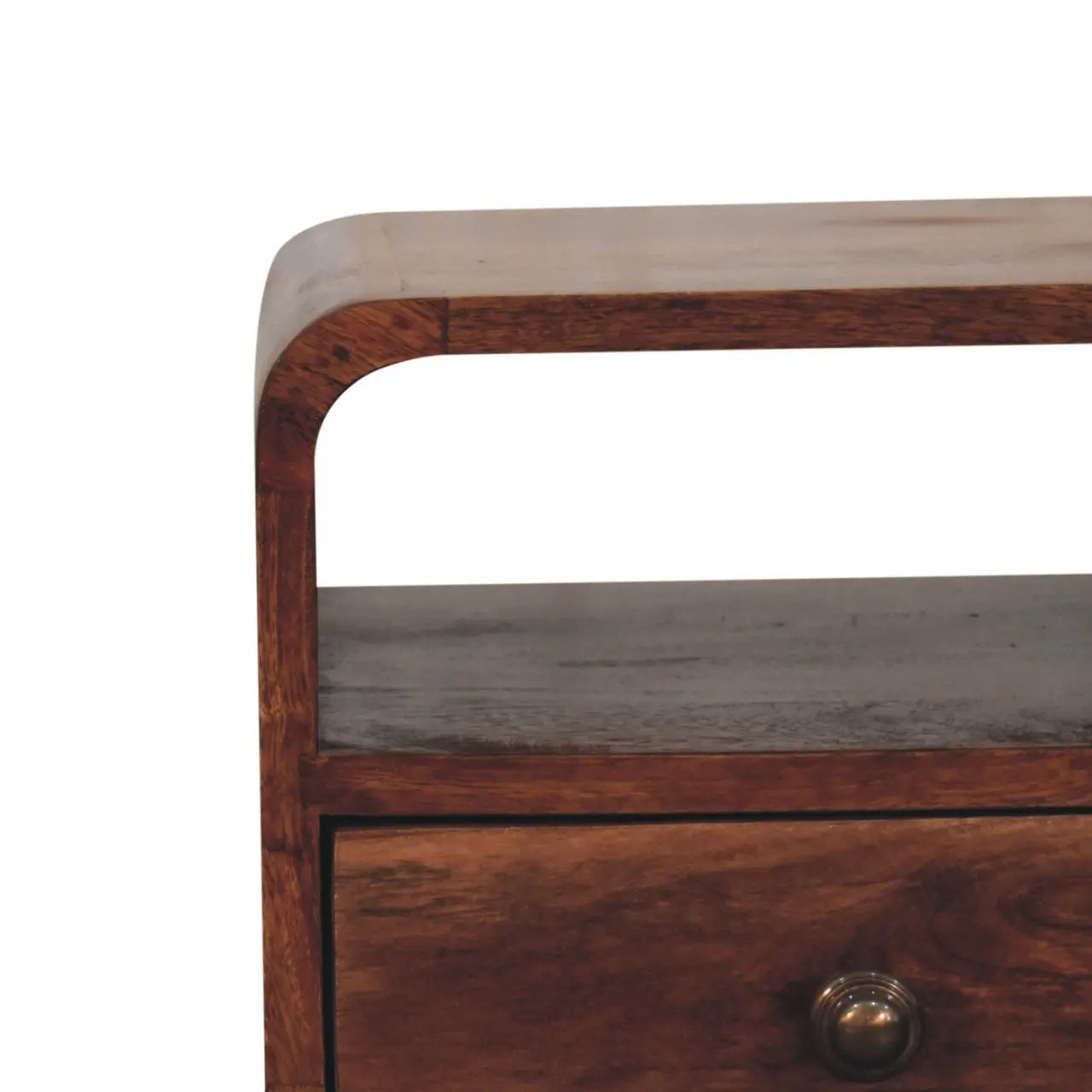 Mini Honey Caramel Curved Bedside with Open Slot - Living with Luxury