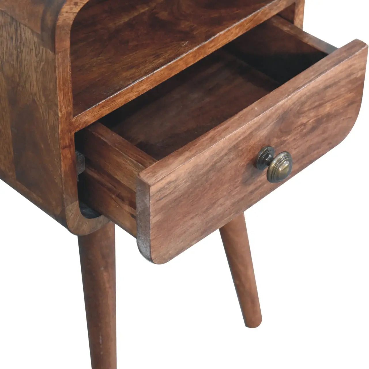 Mini Honey Caramel Curved Bedside with Open Slot - Living with Luxury