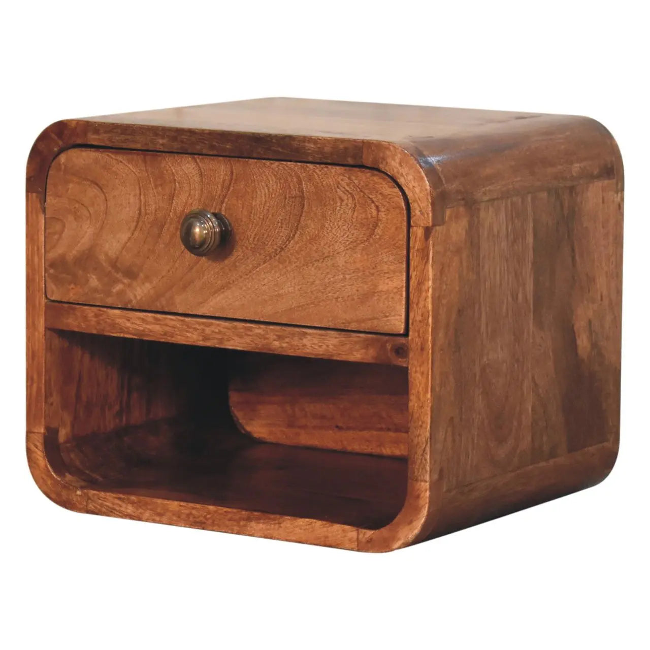 Mini Honey Caramel Wall Mounted Bedside with Open Slot - Living with Luxury