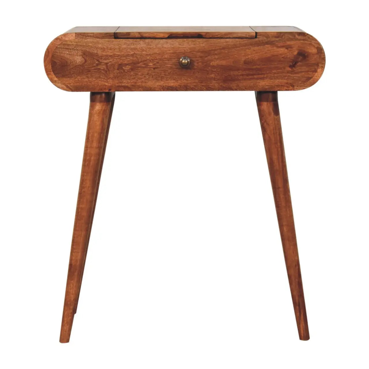 Mini Honey Caramel Dressing Table with Foldable Mirror - Living with Luxury
