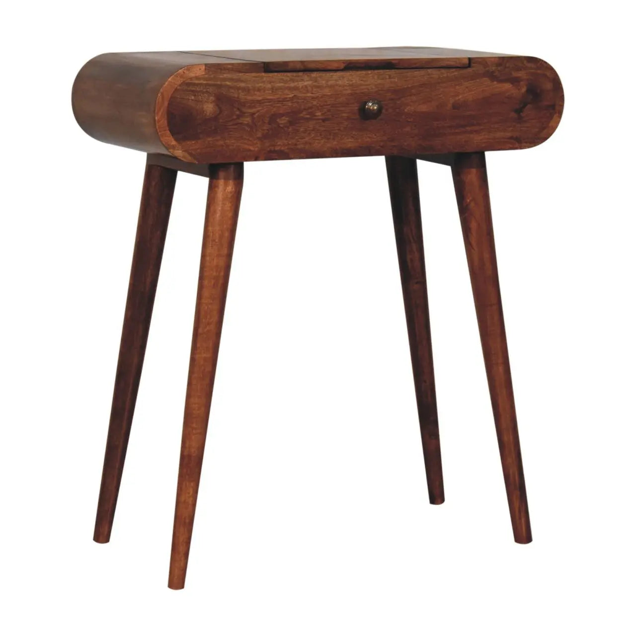 Mini Honey Caramel Dressing Table with Foldable Mirror - Living with Luxury