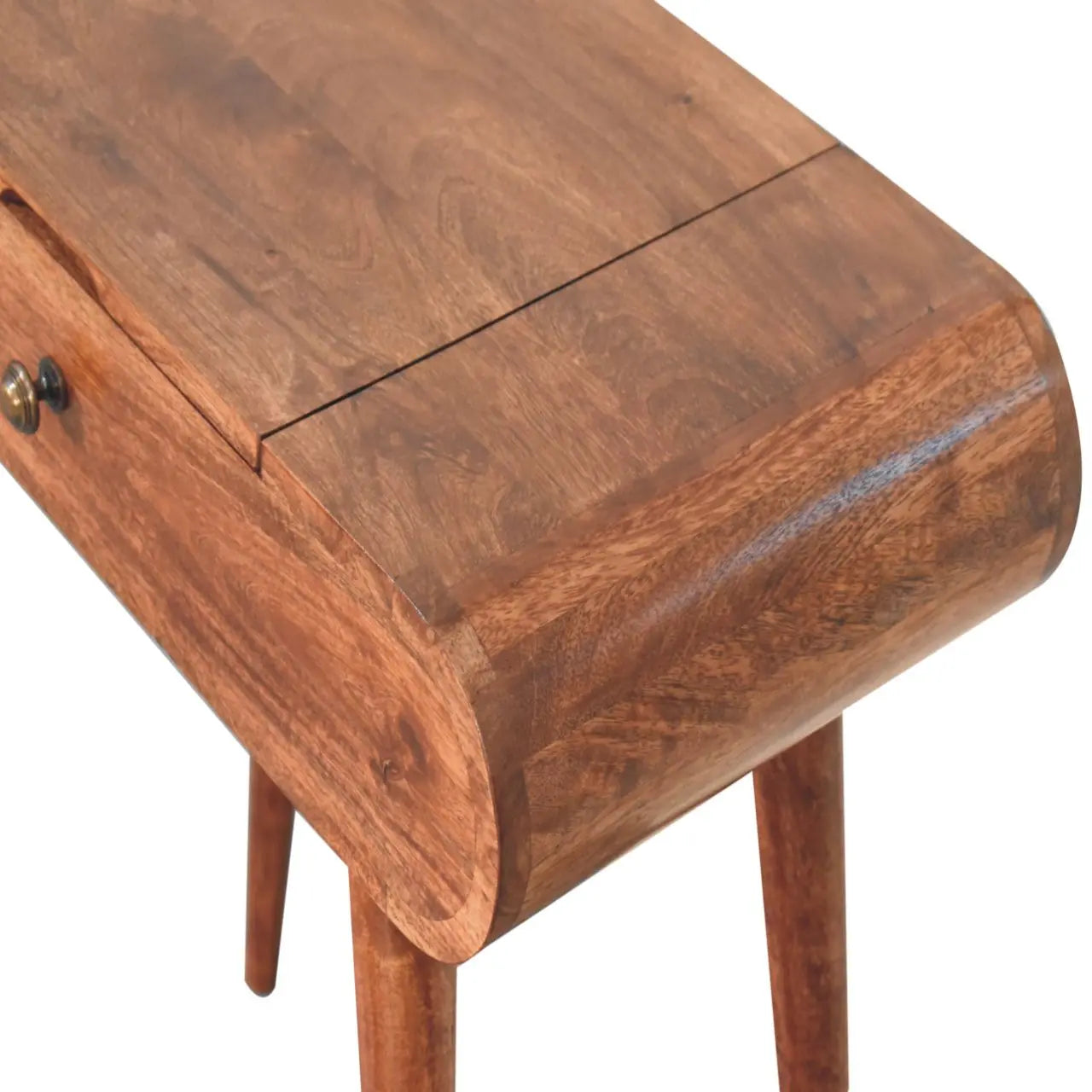 Mini Honey Caramel Dressing Table with Foldable Mirror - Living with Luxury