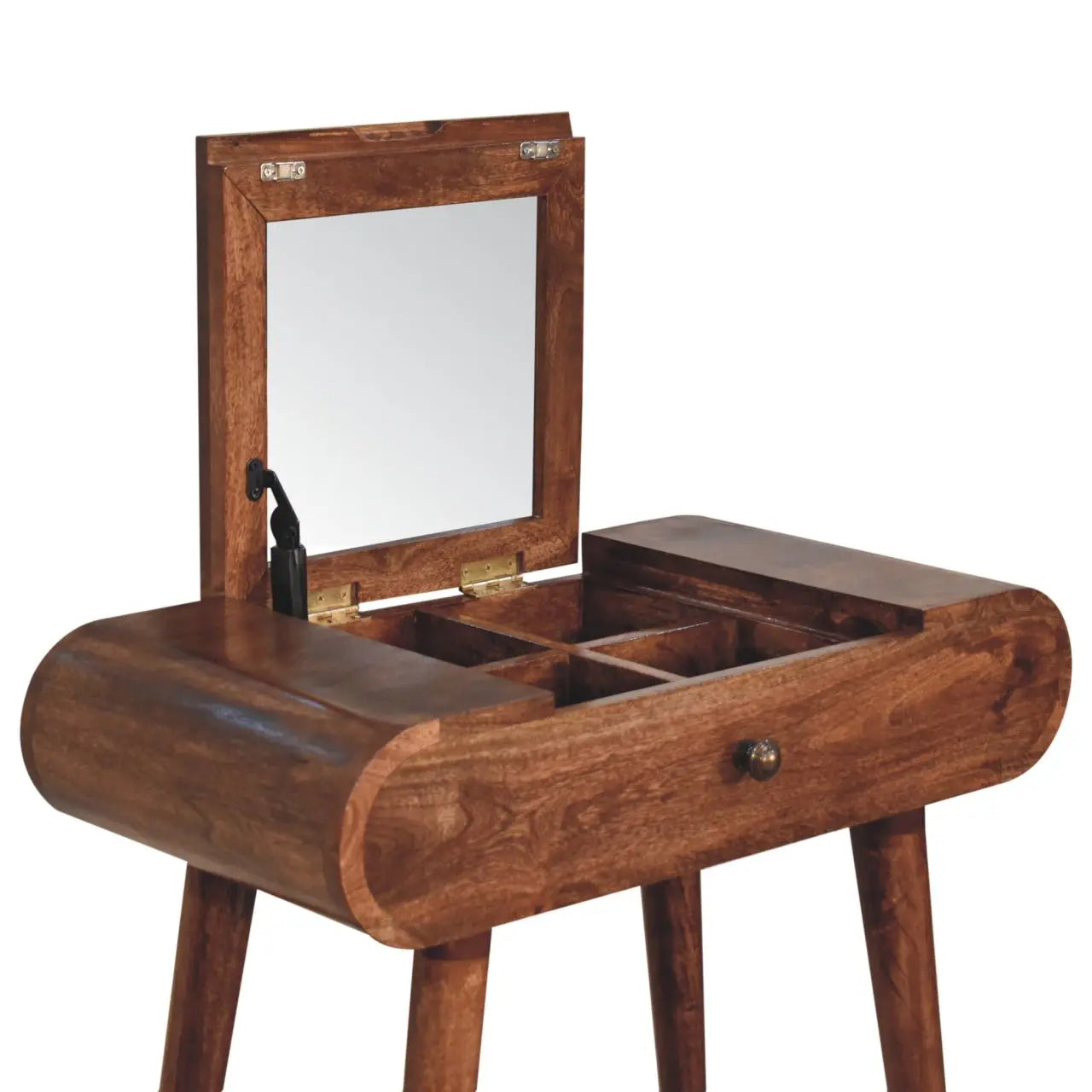 Mini Honey Caramel Dressing Table with Foldable Mirror - Living with Luxury