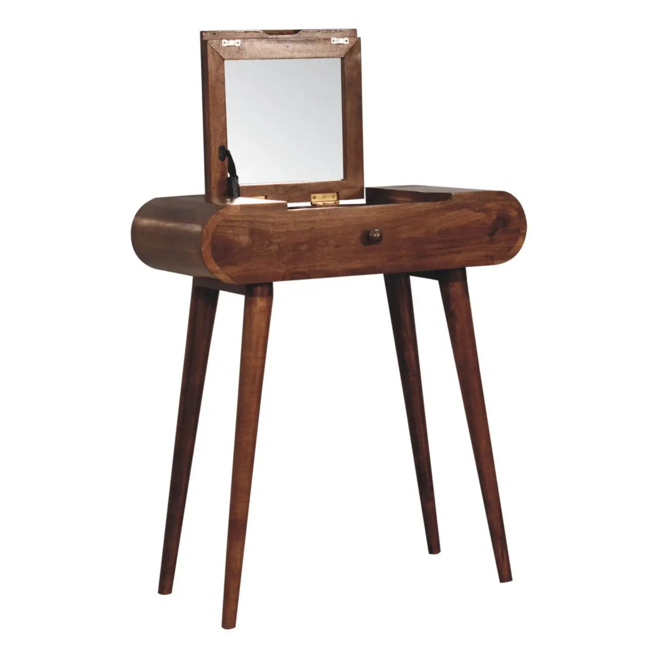 Mini Honey Caramel Dressing Table with Foldable Mirror - Living with Luxury