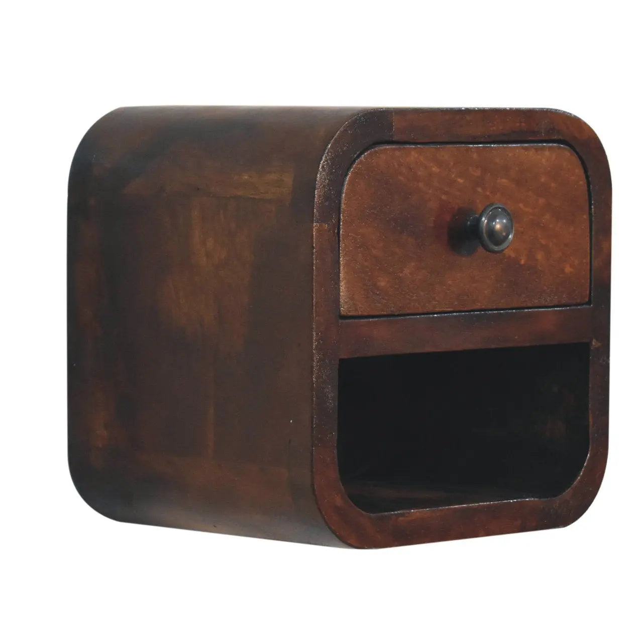 Extra Mini Curved Chestnut Bedside with Open Slot - Living with Luxury