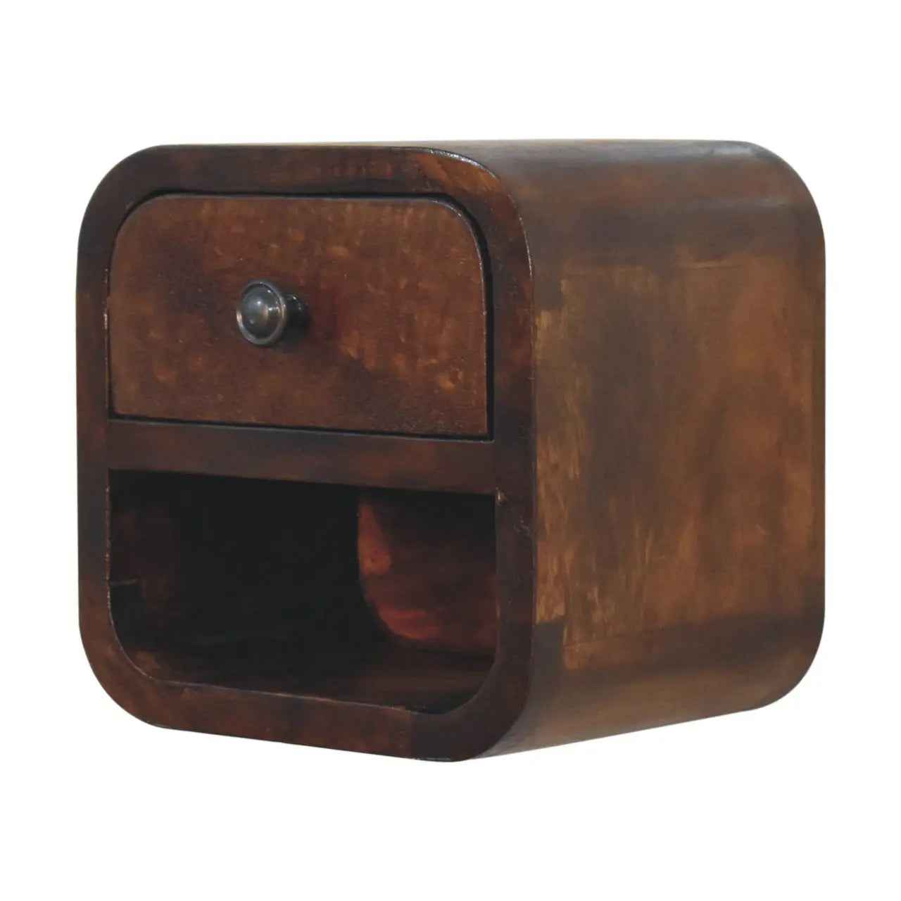 Extra Mini Curved Chestnut Bedside with Open Slot - Living with Luxury