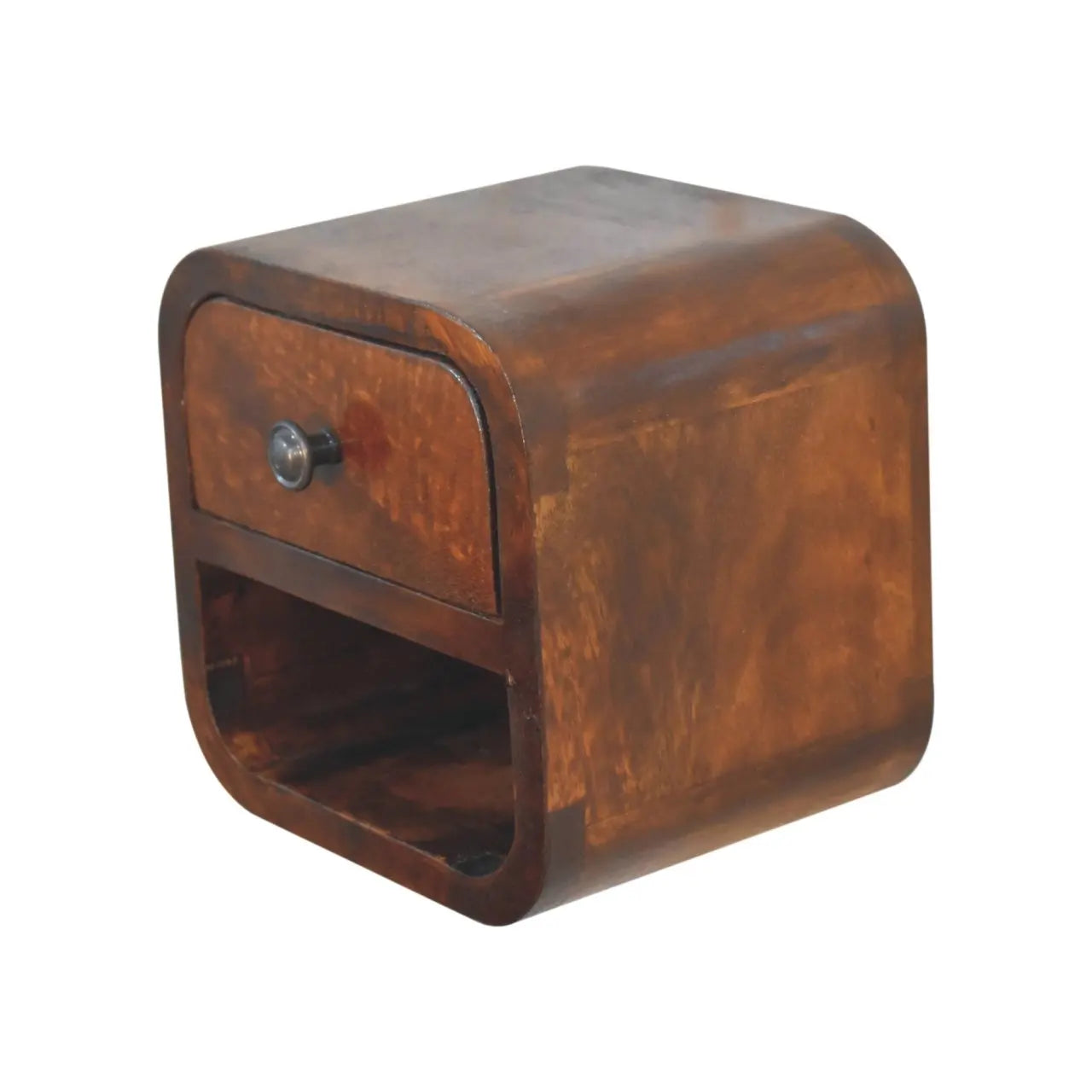 Extra Mini Curved Chestnut Bedside with Open Slot - Living with Luxury