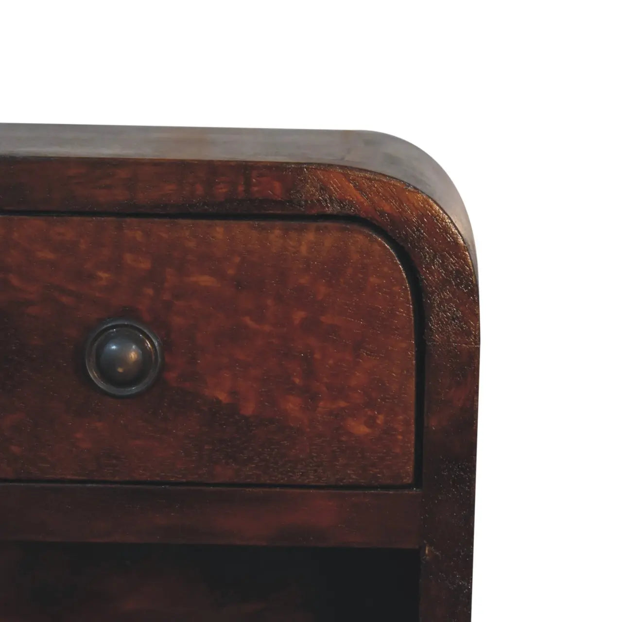 Extra Mini Curved Chestnut Bedside with Open Slot - Living with Luxury