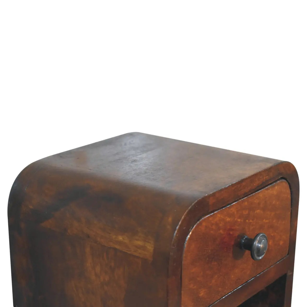 Extra Mini Curved Chestnut Bedside with Open Slot - Living with Luxury