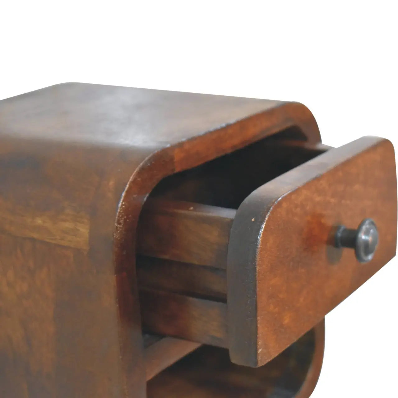 Extra Mini Curved Chestnut Bedside with Open Slot - Living with Luxury