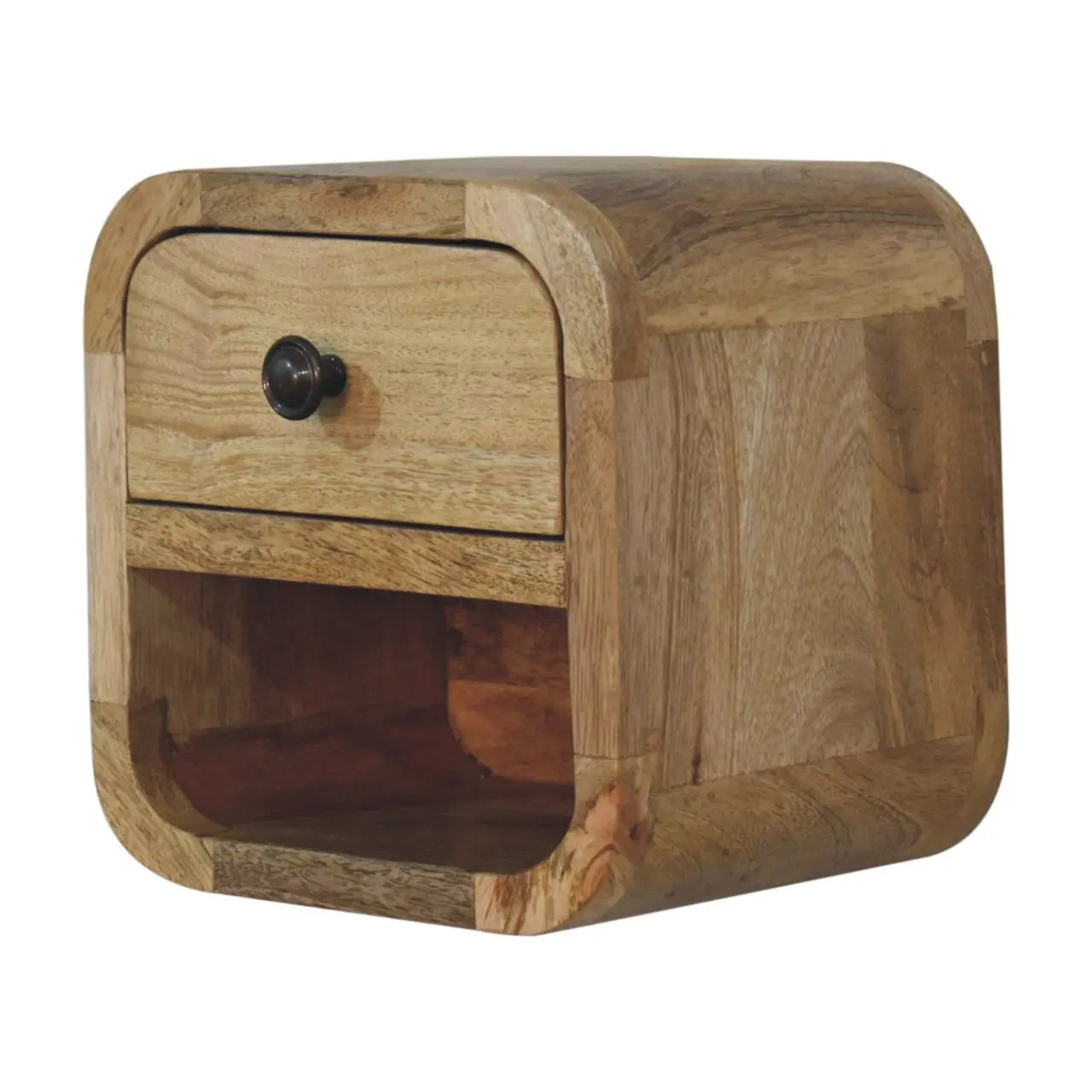 Extra Mini Curved Oak-ish Bedside with Open Slot - Living with Luxury
