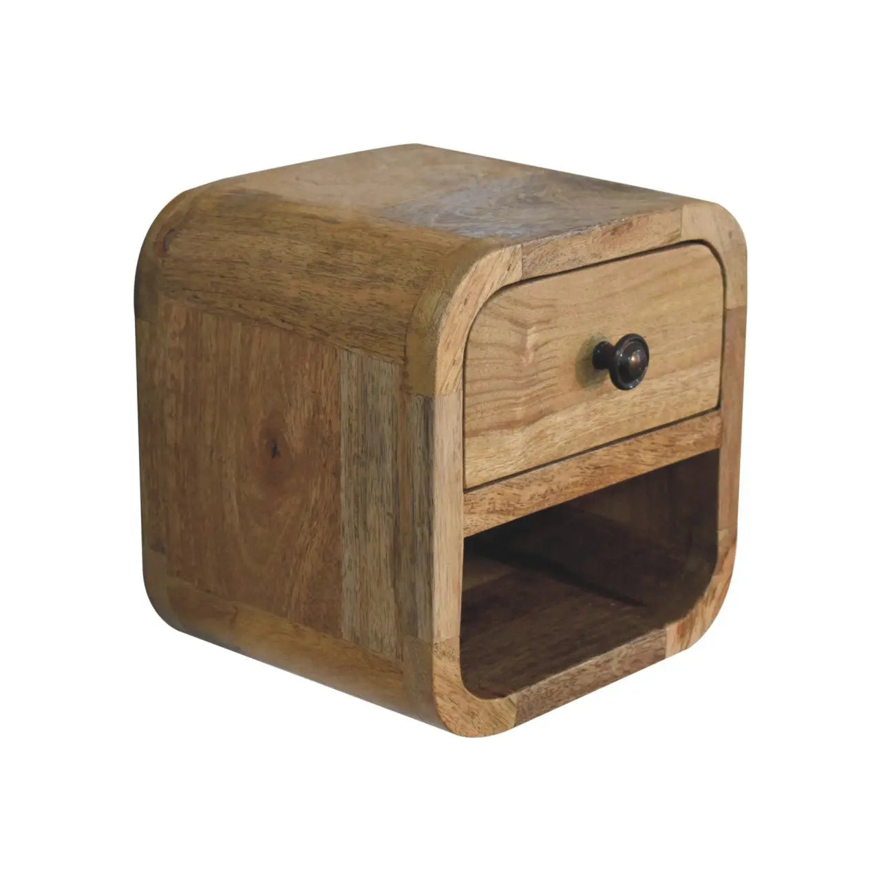 Extra Mini Curved Oak-ish Bedside with Open Slot - Living with Luxury