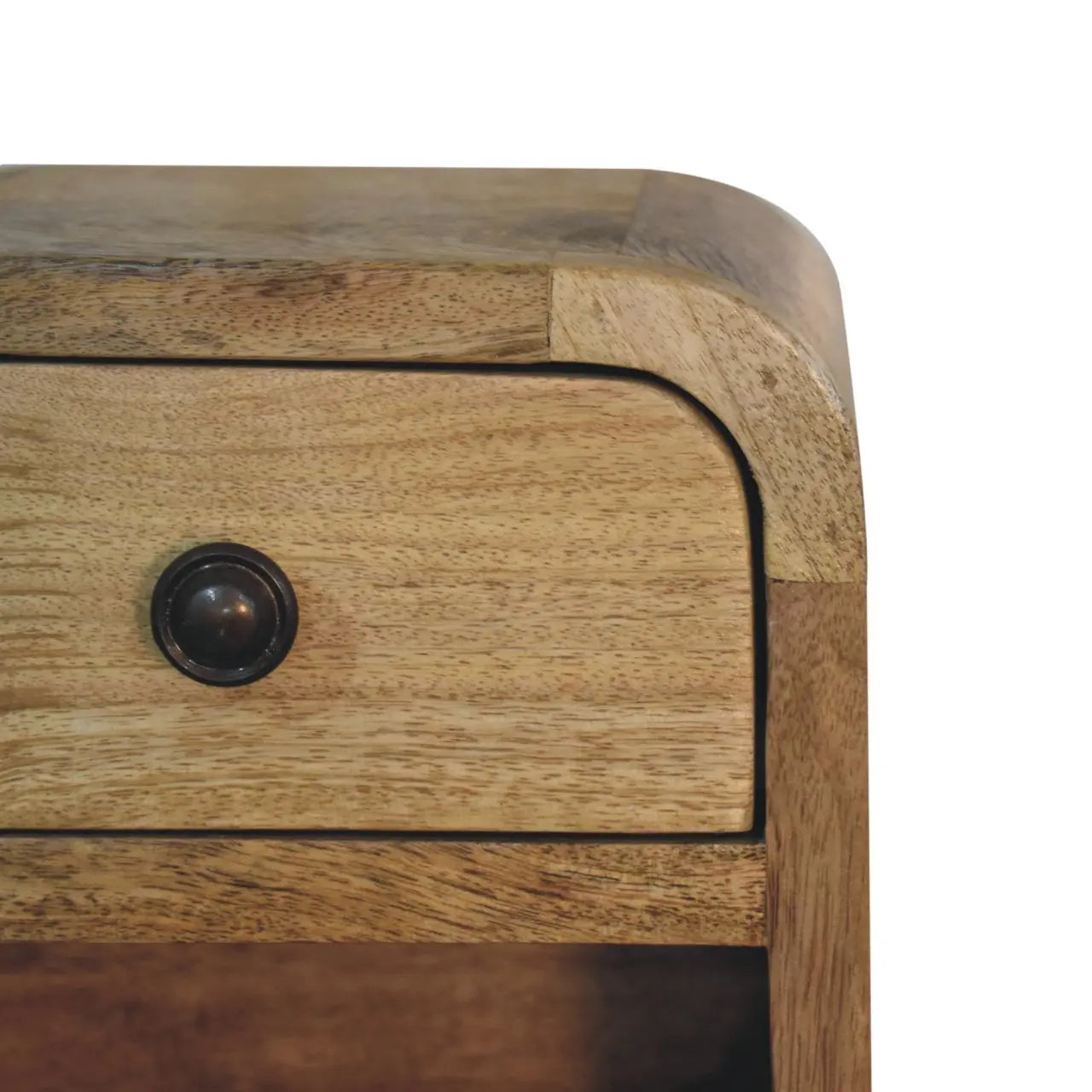 Extra Mini Curved Oak-ish Bedside with Open Slot - Living with Luxury