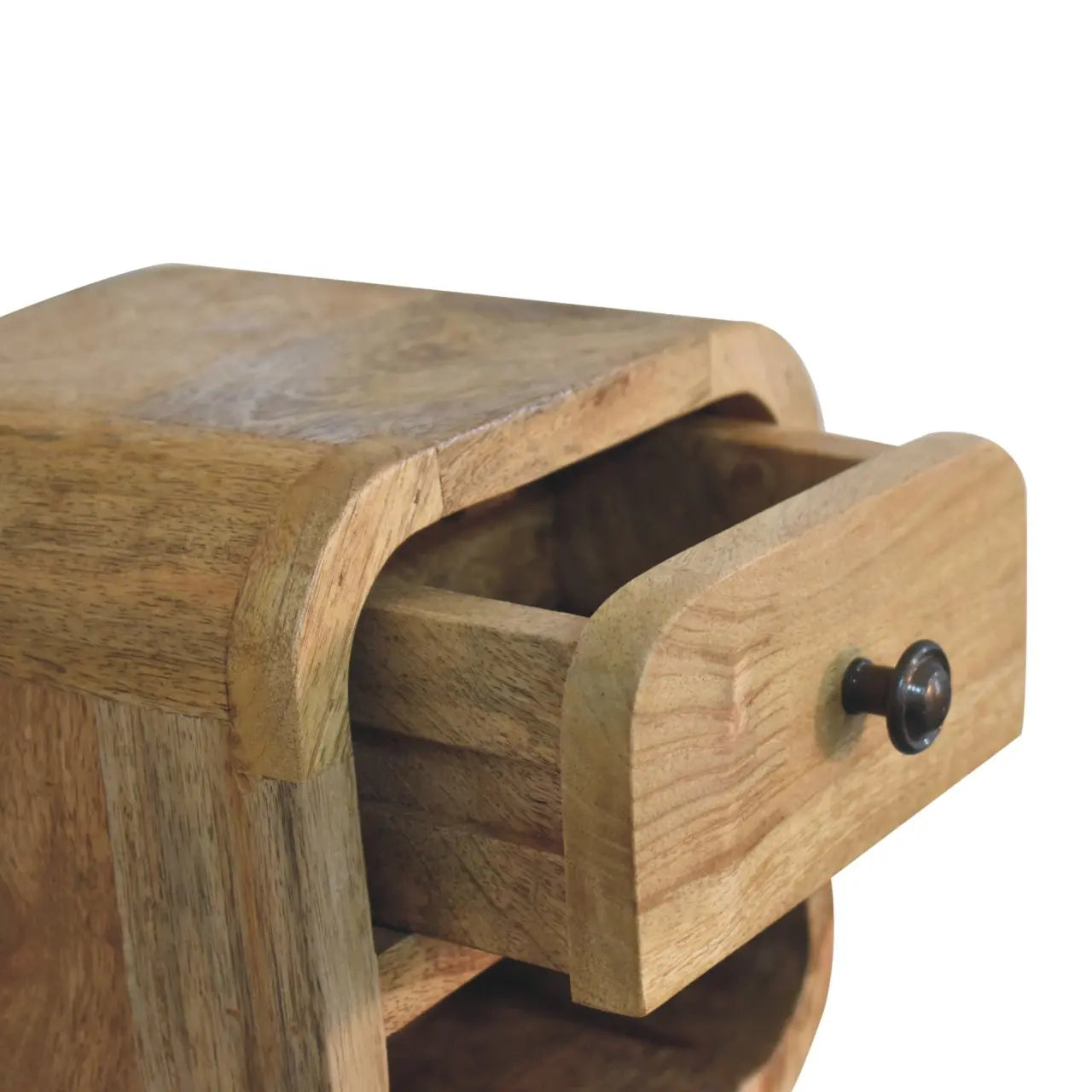 Extra Mini Curved Oak-ish Bedside with Open Slot - Living with Luxury