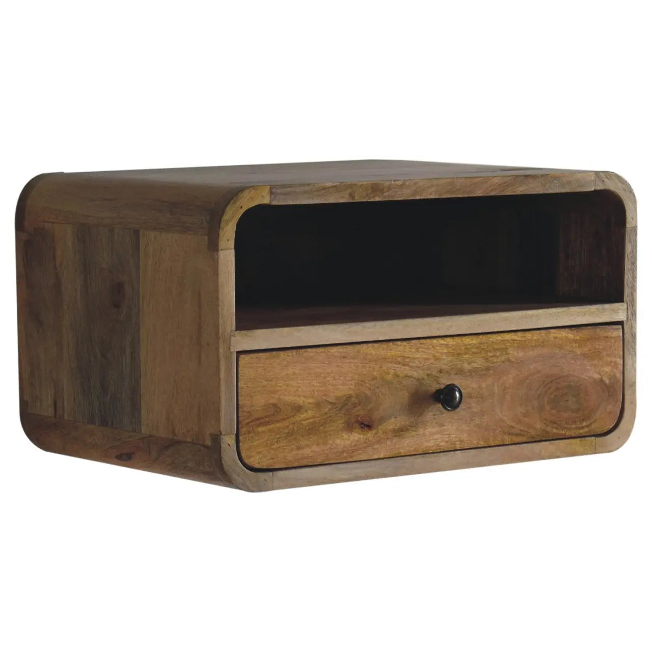 Large Oak-ish Curve Upper Slot Floating Bedside - Living with Luxury