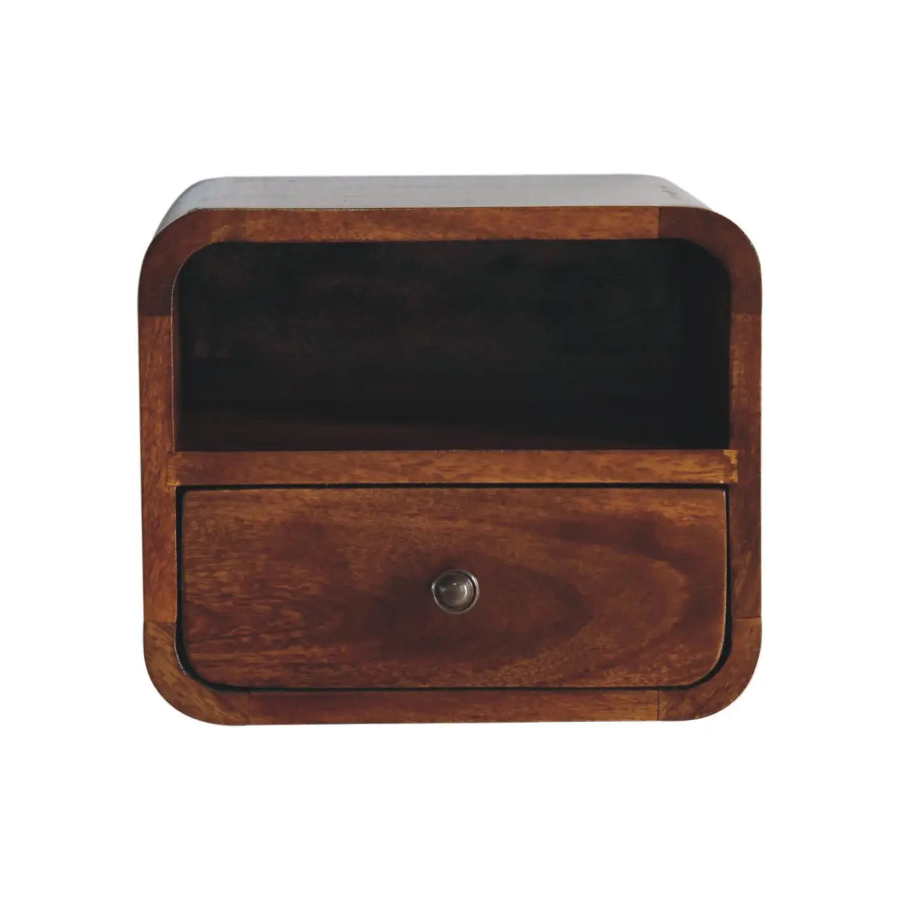 Extra Mini Wall Mounted Curved Chestnut Bedside with Open Slot - Living with Luxury