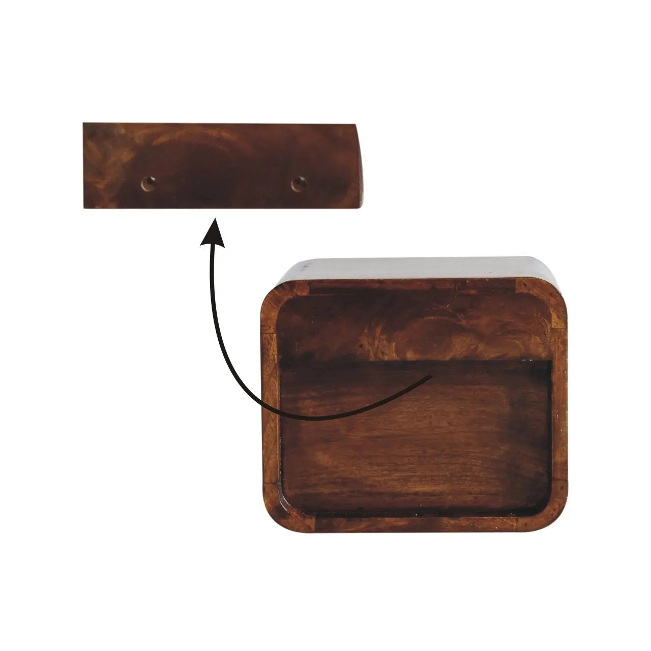 Extra Mini Wall Mounted Curved Chestnut Bedside with Open Slot - Living with Luxury
