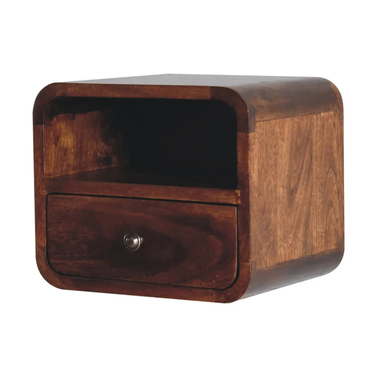 Extra Mini Wall Mounted Curved Chestnut Bedside with Open Slot - Living with Luxury
